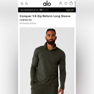 NWTs ALO Men’s size large Conquer 1/4 Zip Reform Long Sleeve